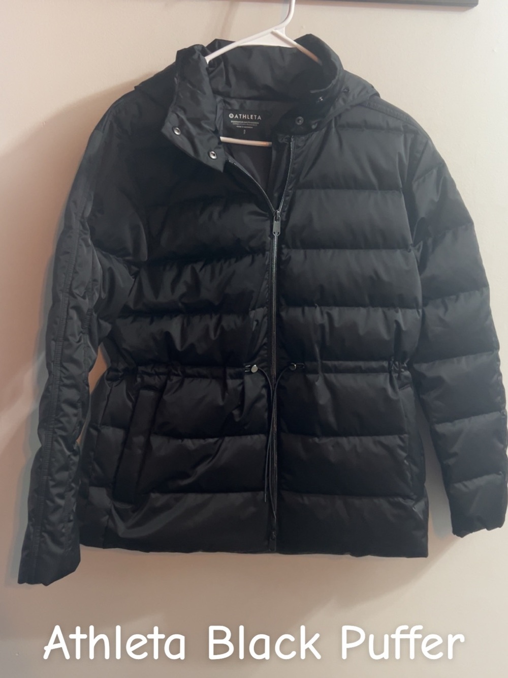 Athleta Black Quilted Puffer Coat with Hood, Retail is $200